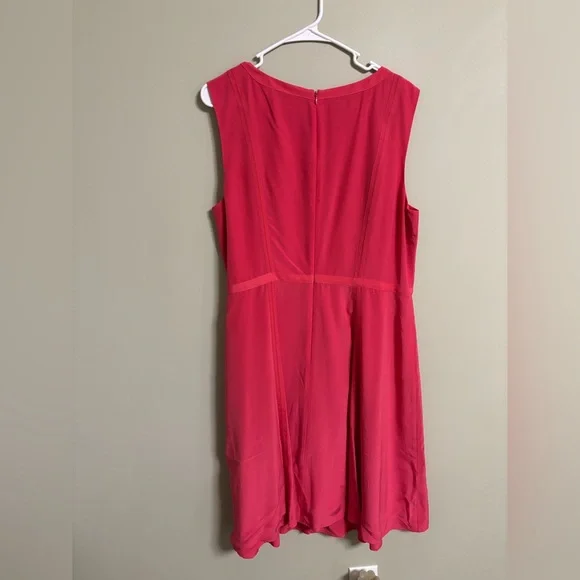 Talbots Fit Flare Pure Silk Midi Dress Size 16 XL Sleeveless Red Pink Capsule - Picture 2 of 7